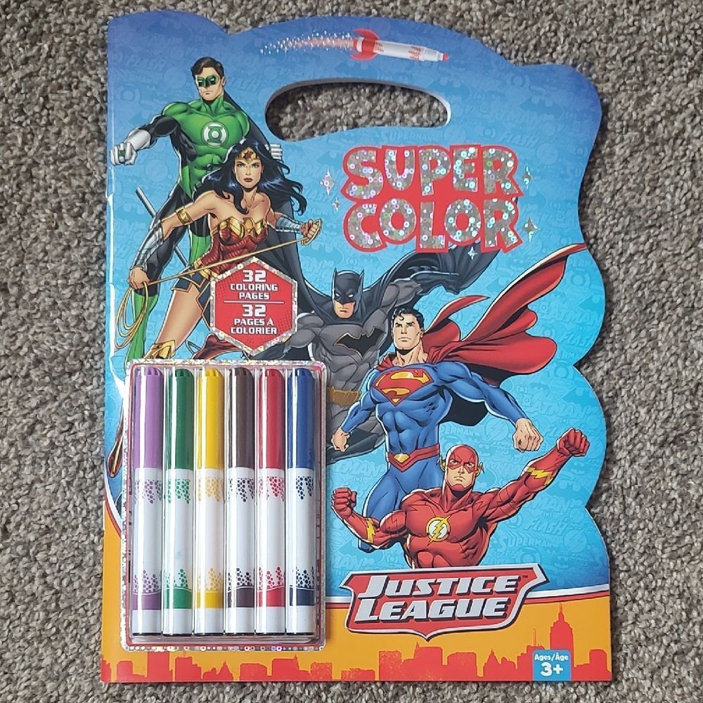 FREE With Purchase New Super Color Justice League Coloring Book With 6 Markers